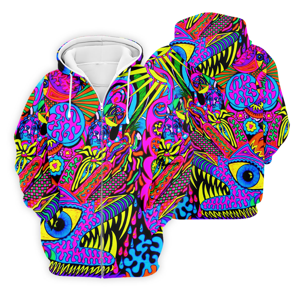 Neon Psychedelic Abstract Eye Pattern Golf Shirt, Mens Golf Polo, Printed Golf Shirts, Golf Polo Shirts For Men