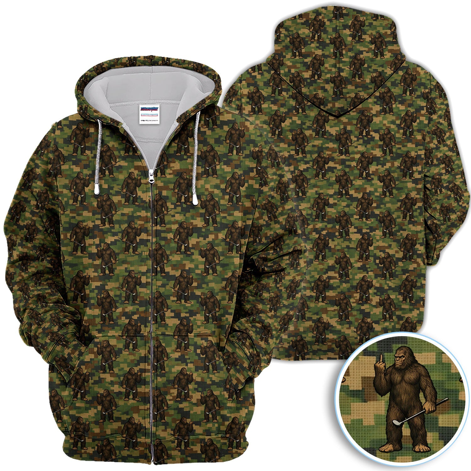 Bigfoot Golfer Camo Pattern Golf Shirt, Sasquatch Middle Finger Golf Shirt For Men, Golfer Gift