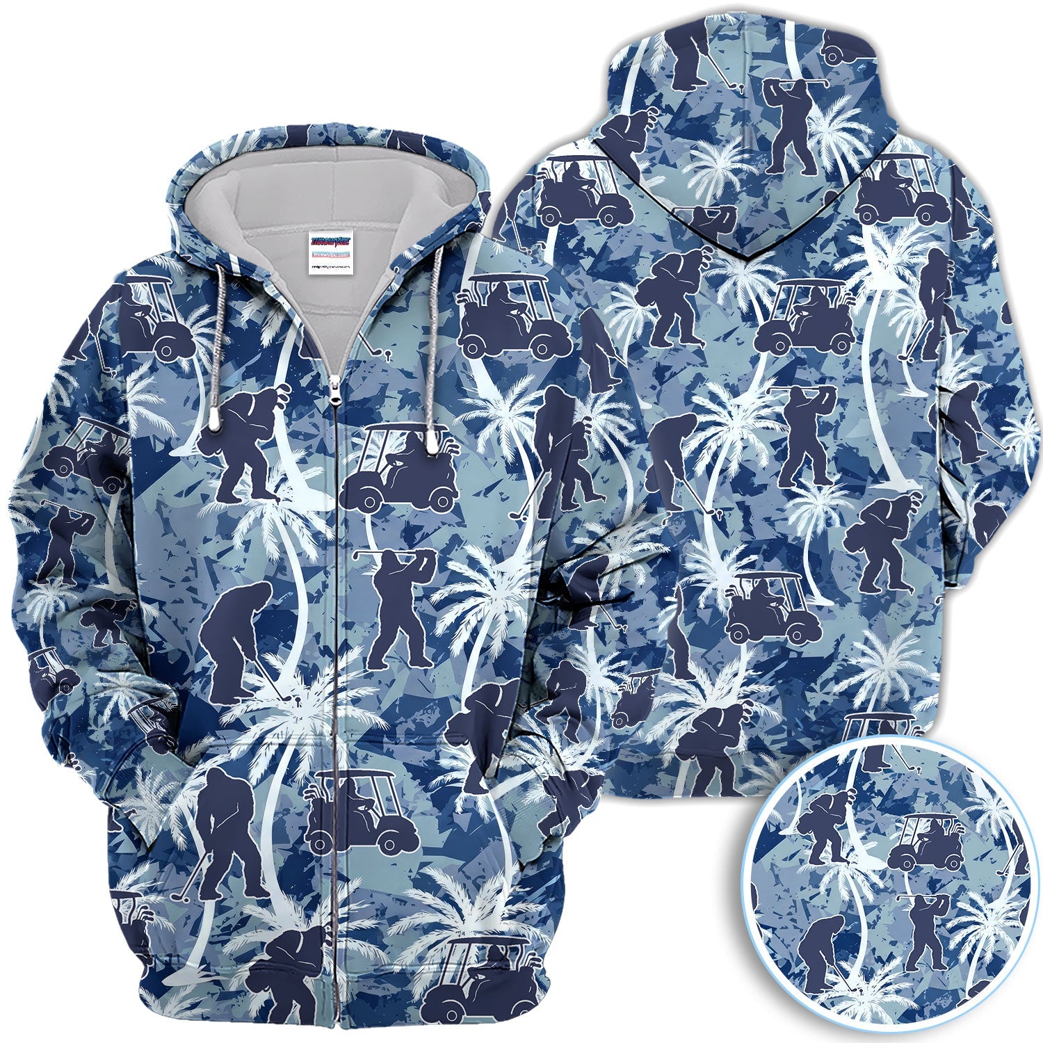Funny Bigfoot Golf Cart Palm Tree Pattern Shirt, Sasquatch Golf Shirt For Men, Golfer Vacation Gift
