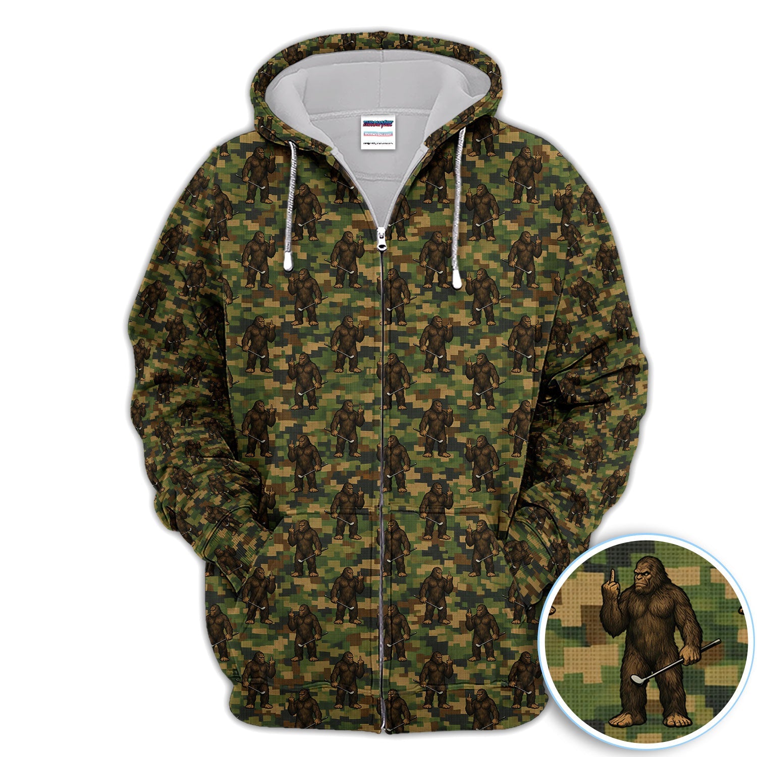 Bigfoot Golfer Camo Pattern Golf Shirt, Sasquatch Middle Finger Golf Shirt For Men, Golfer Gift