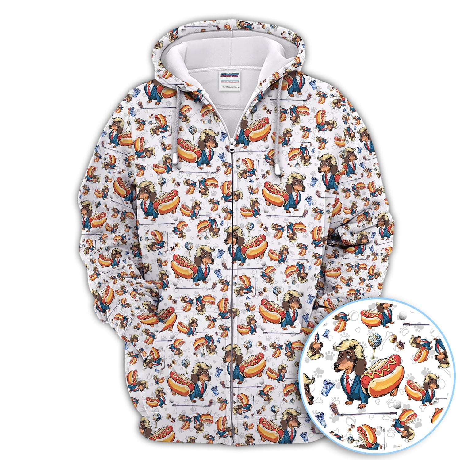 Funny Dachshund Golf Shirt For Men, Wiener Dog Pattern Golf Shirt, Crazy Golf Shirt For Golfer