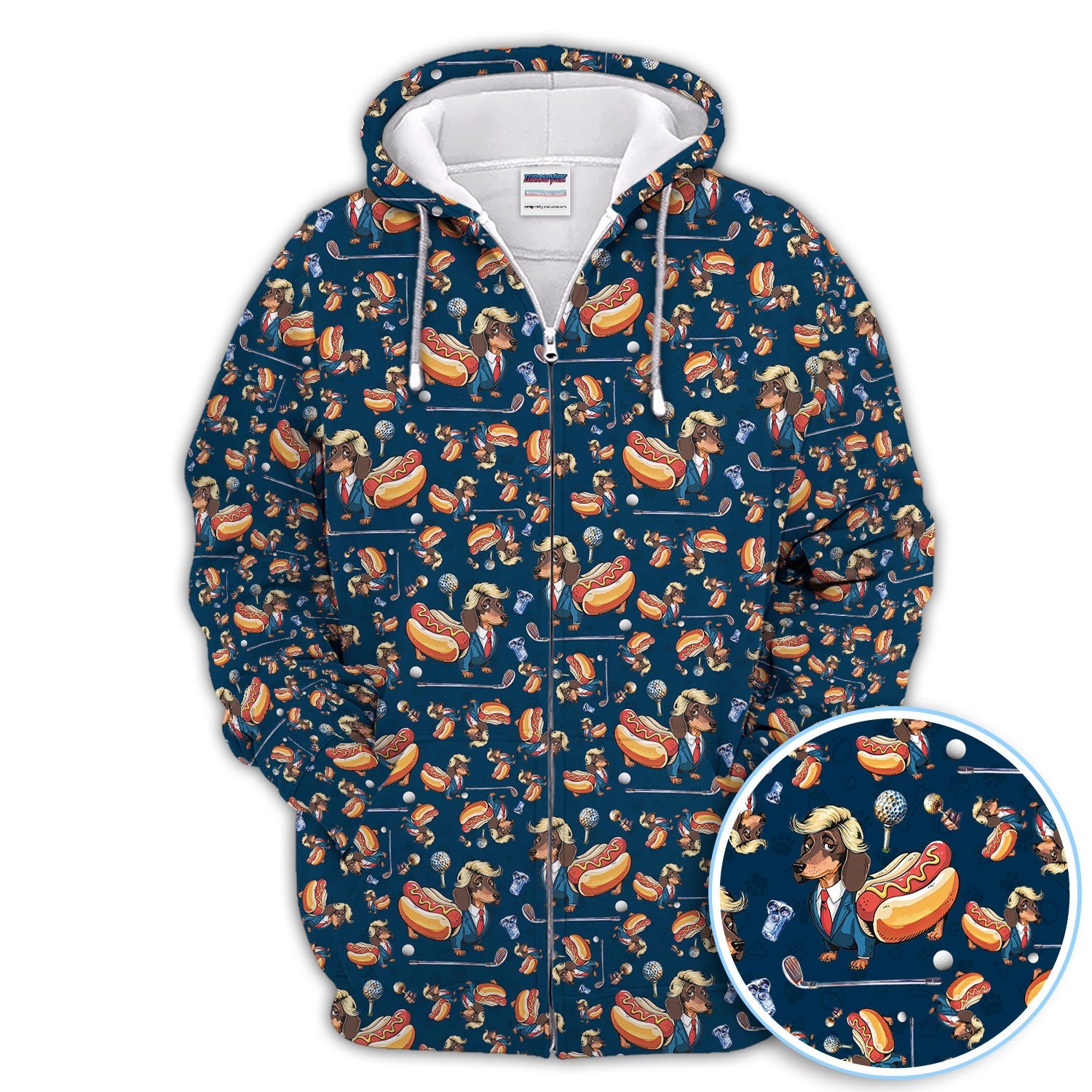 Funny Dachshund Golf Shirt For Men, Wiener Dog Pattern Golf Shirt, Crazy Golf Shirt For Golfer