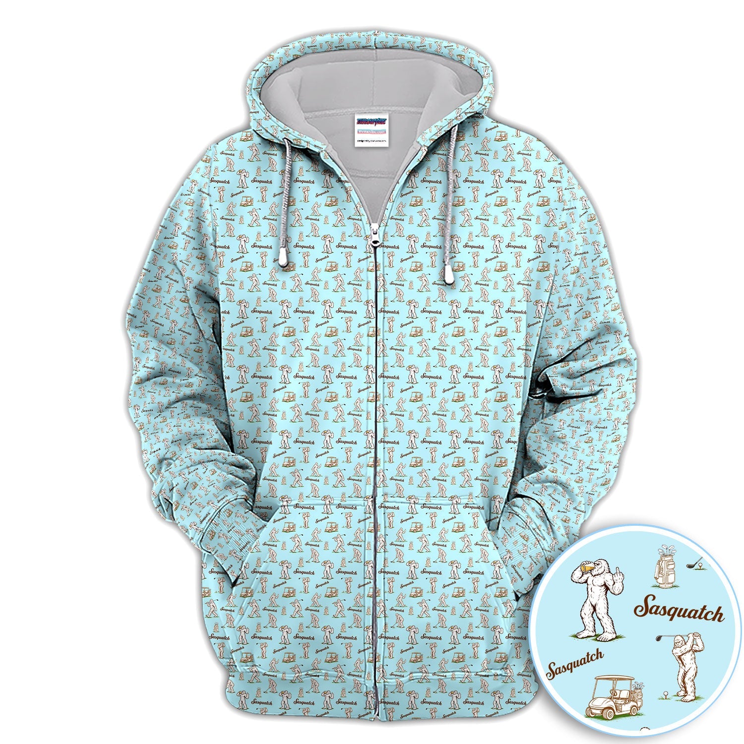 Vintage Sasquatch Golf Polo Shirt, Light Blue Bigfoot Pattern Shirt, Funny Golfer Gift For Men