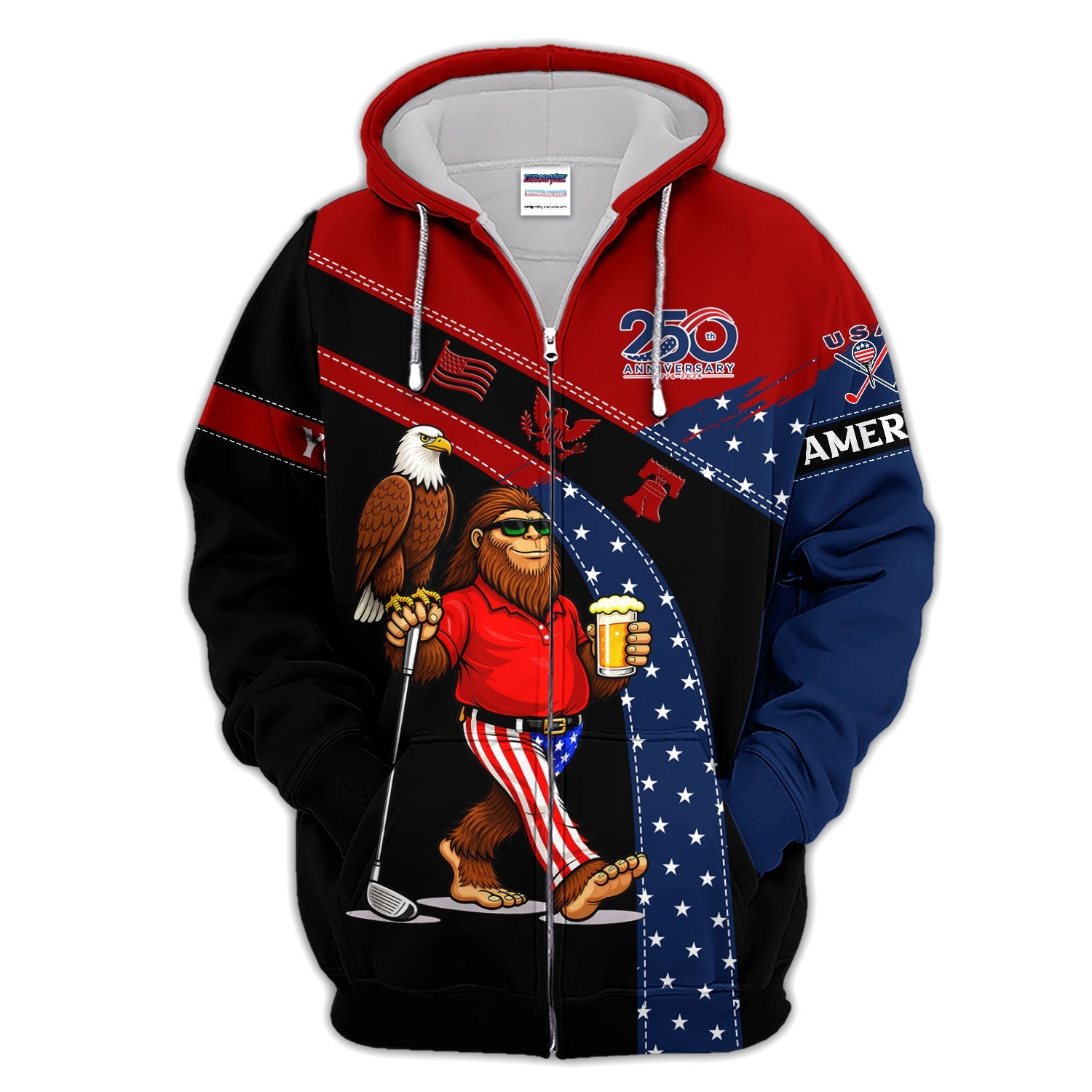 Funny Patriotic Golf Polos, Bigfoot Eagle Beer Pattern Shirt For Men, USA Golf Vibes