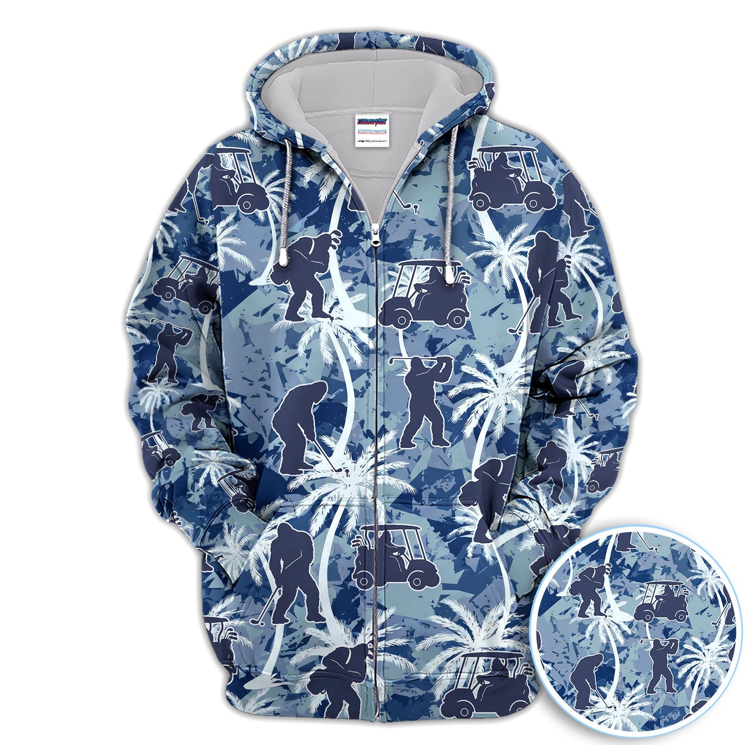 Funny Bigfoot Golf Cart Palm Tree Pattern Shirt, Sasquatch Golf Shirt For Men, Golfer Vacation Gift