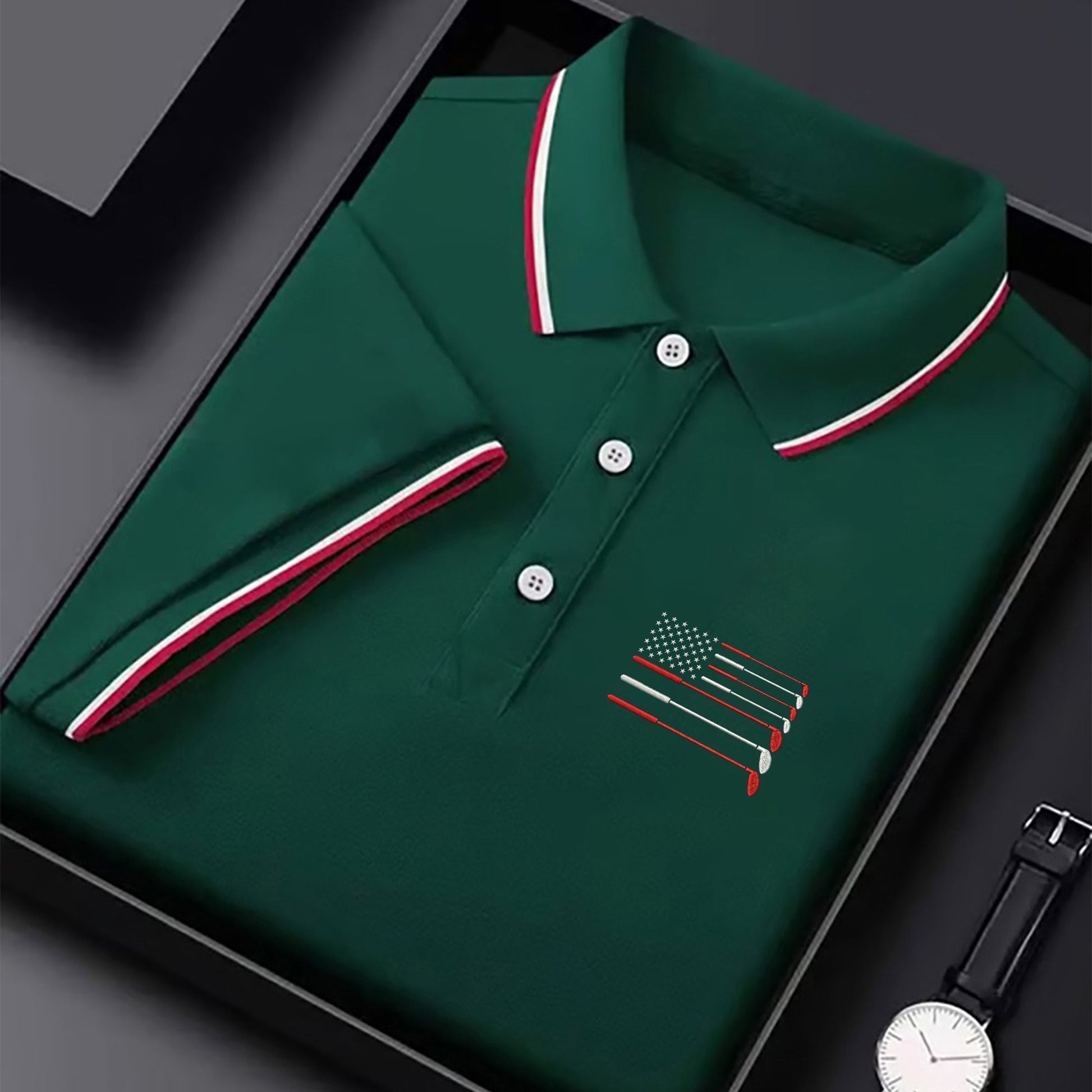 Golf Clubs US Flag Logo 250 Years Green Golf Shirt, Patriotic 4th Of July Golf Shirt For Women