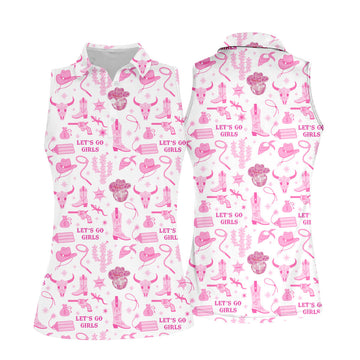 Let's Go Girls Funny Sleeve Polos Womens, Custom Ladies Golf Shirt