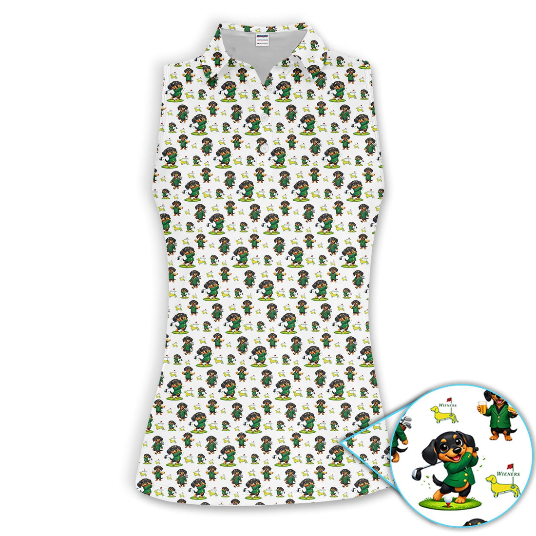 Funny Dachshund Golfing Golf Polos, Wiener Dog Pattern Golf Shirt For Women, Lucky Golf Vibes