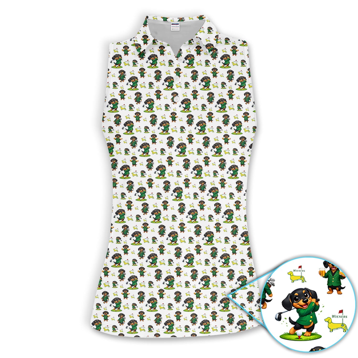Funny Dachshund Golfing Golf Polos, Wiener Dog Pattern Golf Shirt For Women, Lucky Golf Vibes