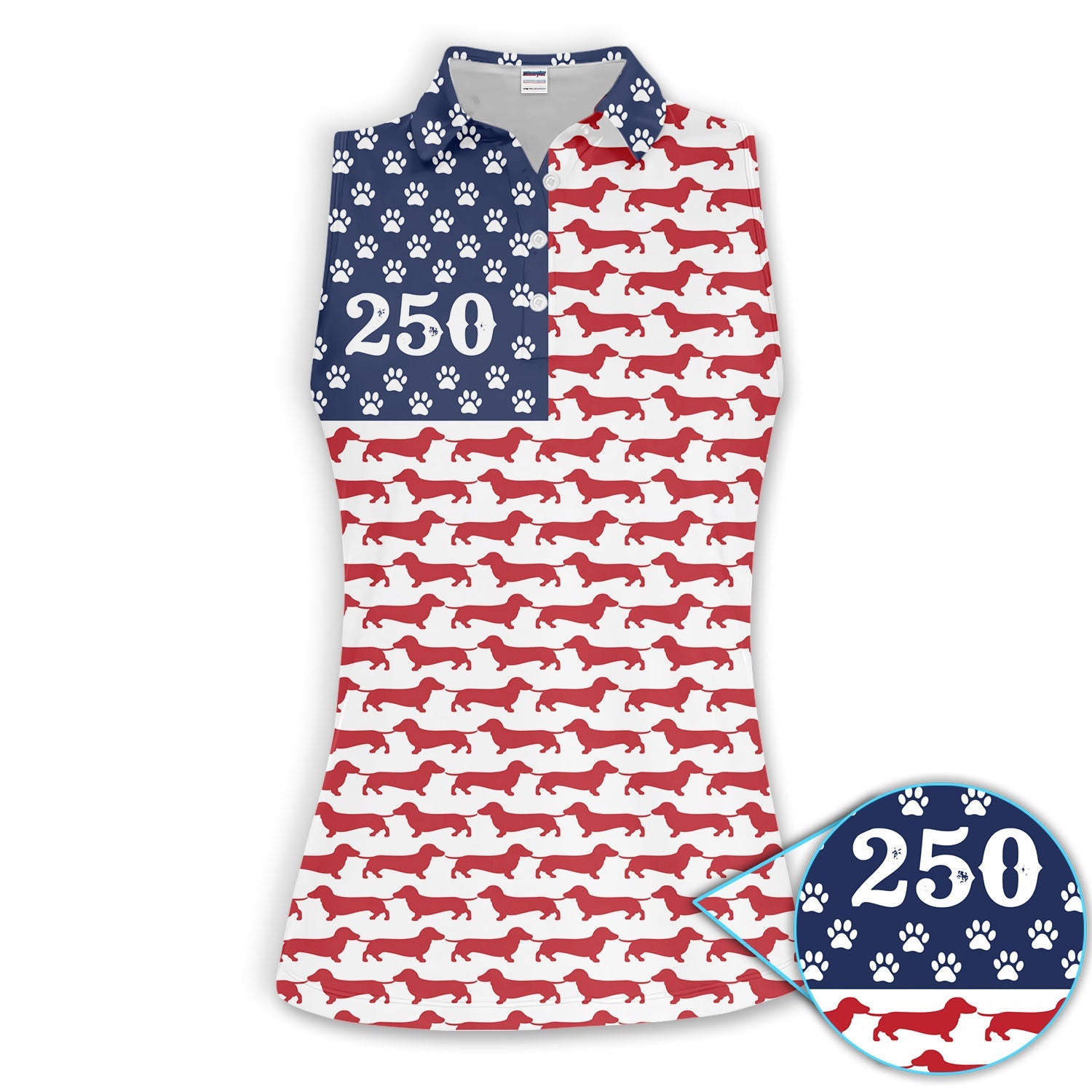 Dachshund USA Flag 250 Pattern Golf Polos, Crazy Dachshund Golf Shirt For Women, Funny Golf Shirt