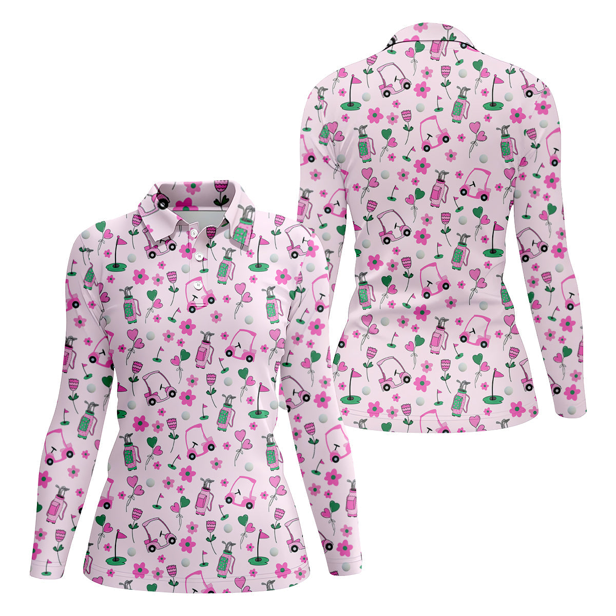 Seamless Pink Green Funny Womens Golf Polo Shirt, Ladies Golf Shirt, Mothers Day Gifts