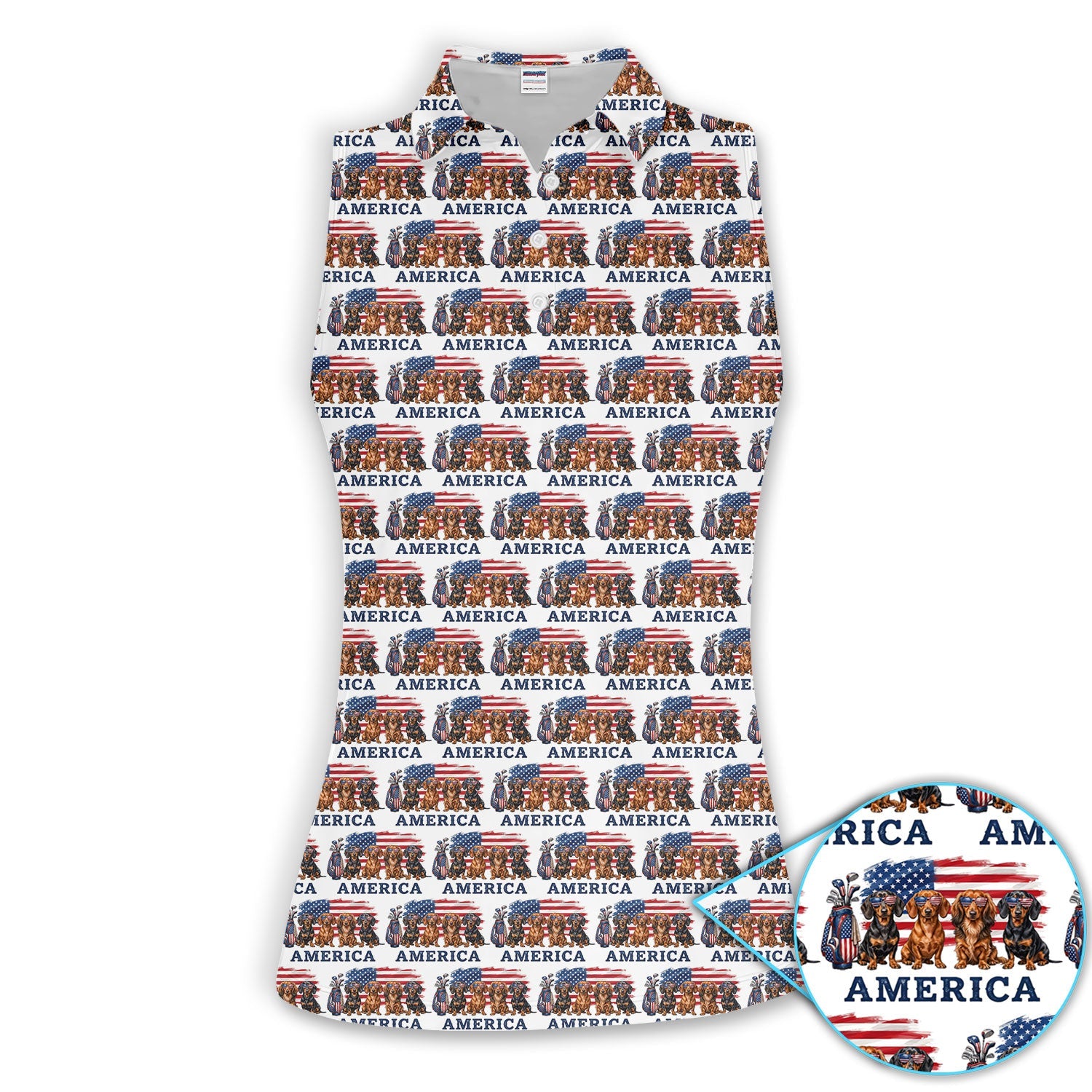 Dachshund America Pattern Golf Polos, Crazy Dachshund Golf Shirt For Women, Funny Golf Shirt
