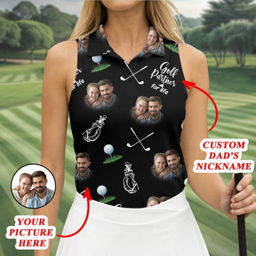 Golf Partner For Life Custom Photo Black Women Golf Top, Valentines Golf Gift, Ladies Golf Polos