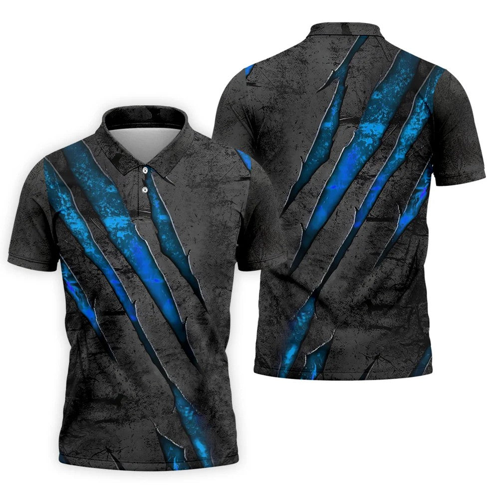 Blue Claw Marks Hawaiian Golf Shirt, Scratch Print Men's Golf Shirt, Polo Shirts For Men