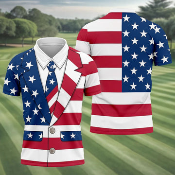 US Flag Tuxedo Costume Patriotic 4th Of July Golf Shirt, 250 Years Polo Shirts For Men