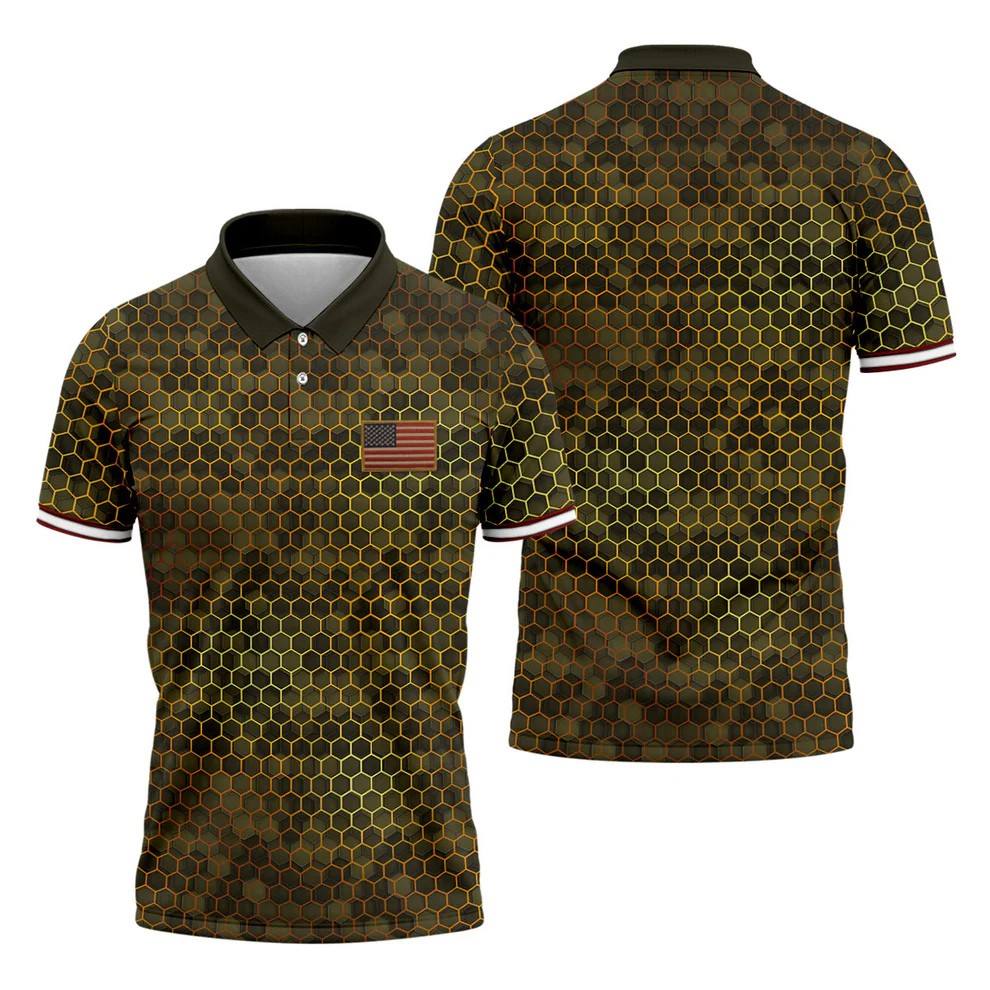 Hexagonal Camo Patriotic 4th Of July Golf Shirt, 250 Years Polo Shirts For Men
