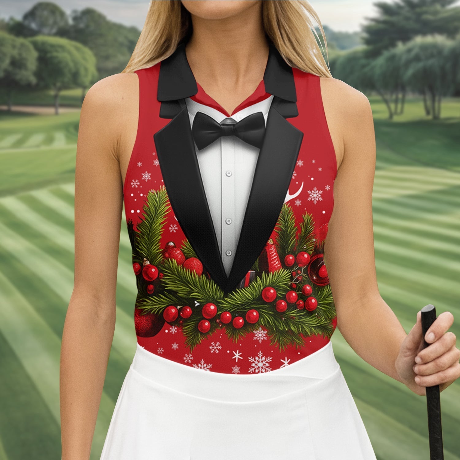 Christmas Mistletoe Vintage Prints Women Golf Top, Christmas Golf Shirt, Ladies Golf Tops
