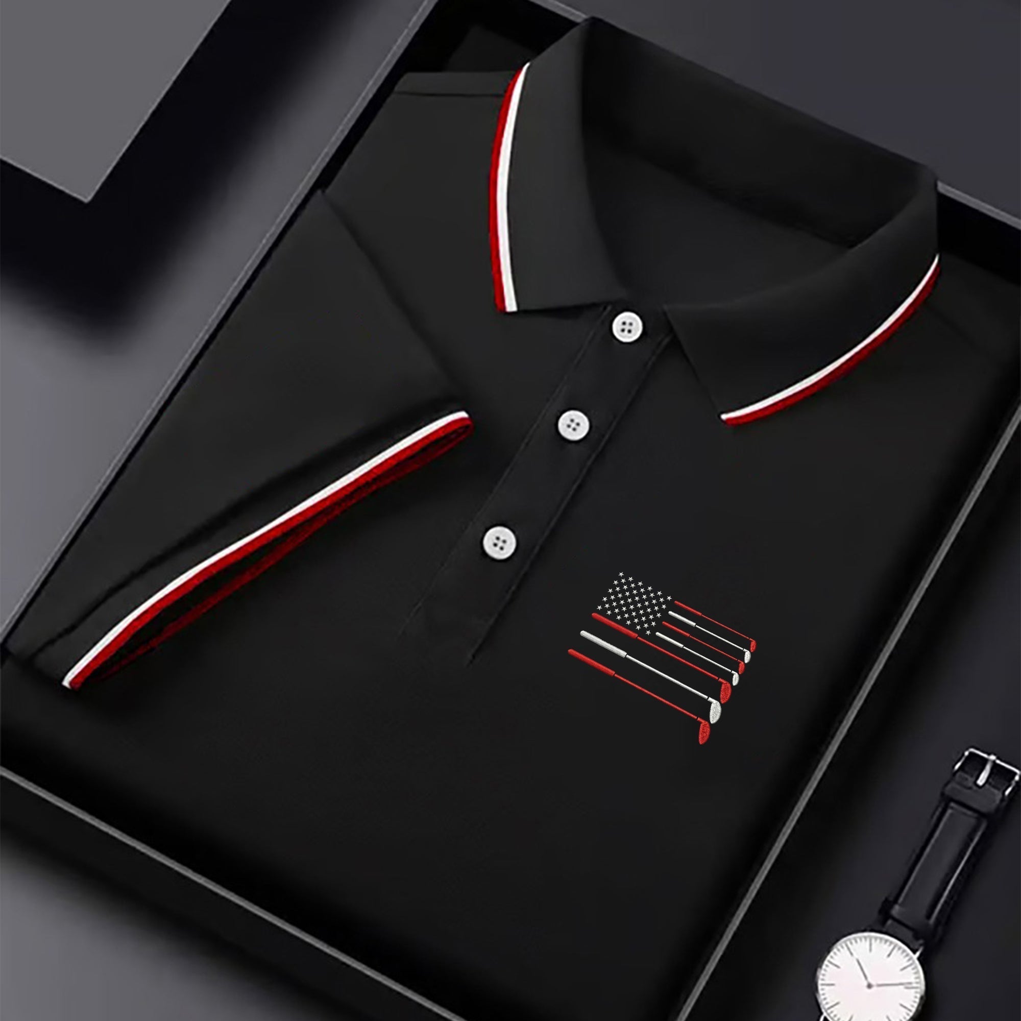 Golf Clubs US Flag Logo 250 Years Black Golf Shirt, Patriotic 4th Of July Golf Shirt For Women