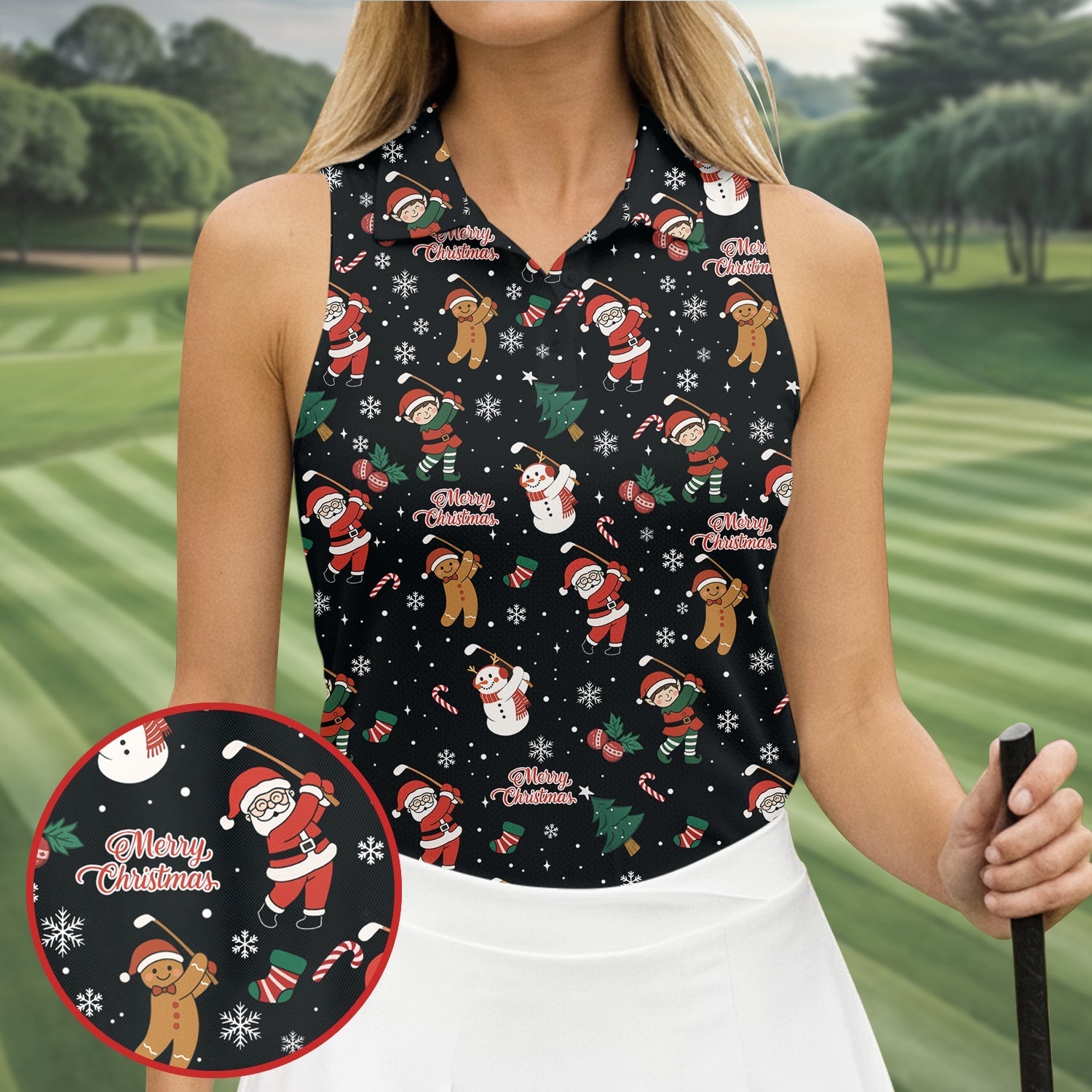 Merry Xmas Santa Gingerbread Snowman Christmas Golf Shirt, Ladies Golf Shirts, Golf Gifts For Women