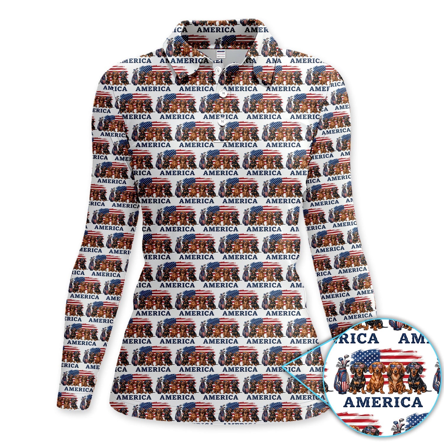 Dachshund America Pattern Golf Polos, Crazy Dachshund Golf Shirt For Women, Funny Golf Shirt