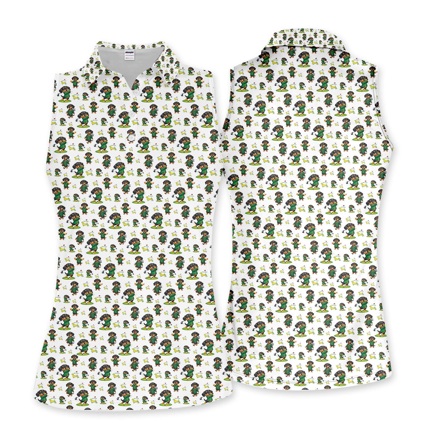 Funny Dachshund Golfing Golf Polos, Wiener Dog Pattern Golf Shirt For Women, Lucky Golf Vibes