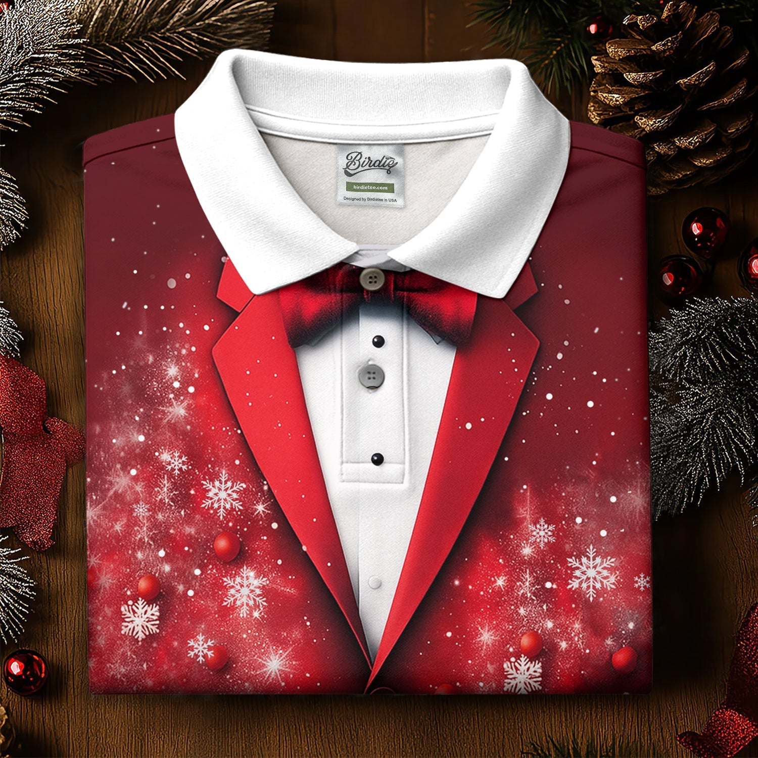 Black And Red Christmas Glitter Print Women Golf Top, Christmas Golf Shirt, Ladies Golf Tops