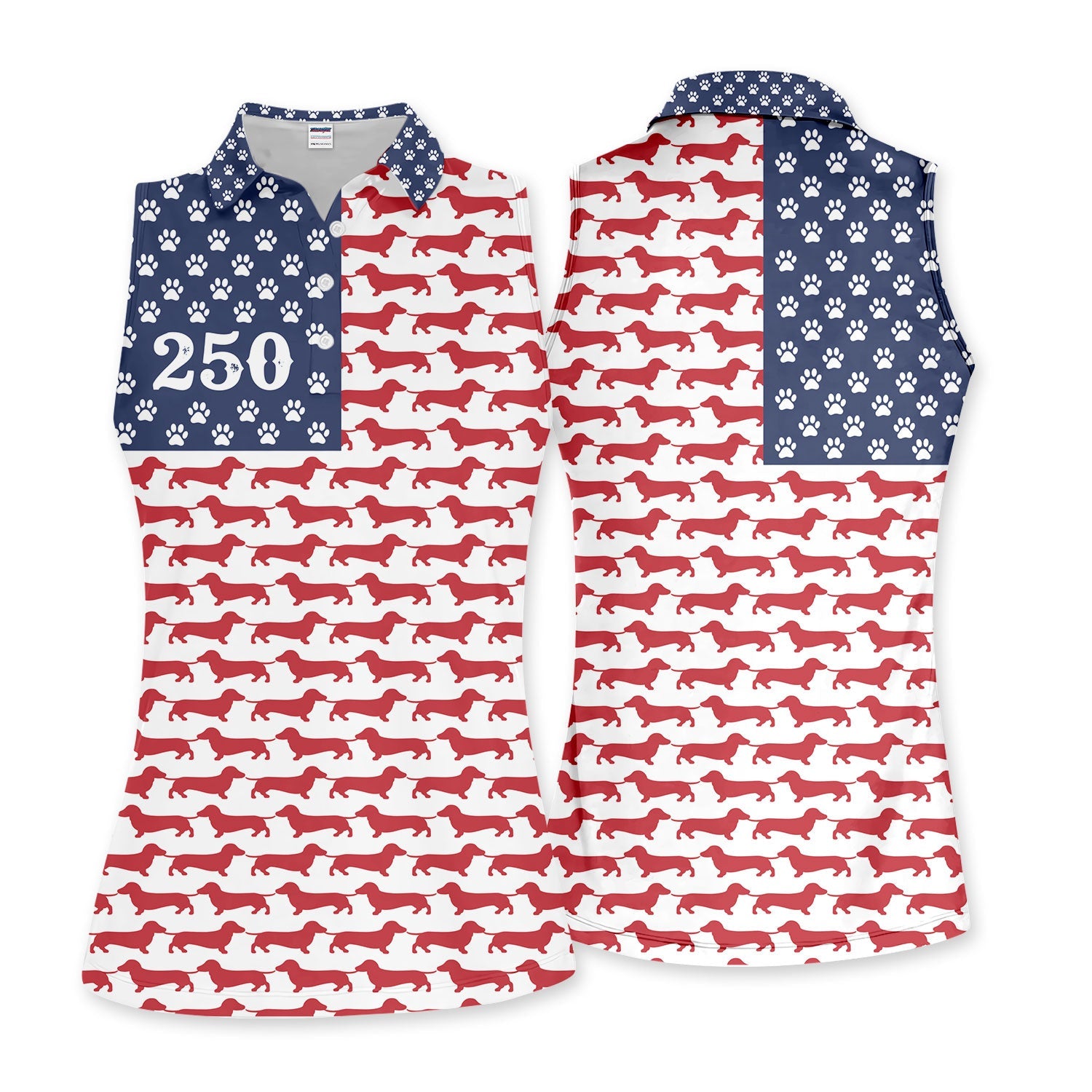 Dachshund USA Flag 250 Pattern Golf Polos, Crazy Dachshund Golf Shirt For Women, Funny Golf Shirt