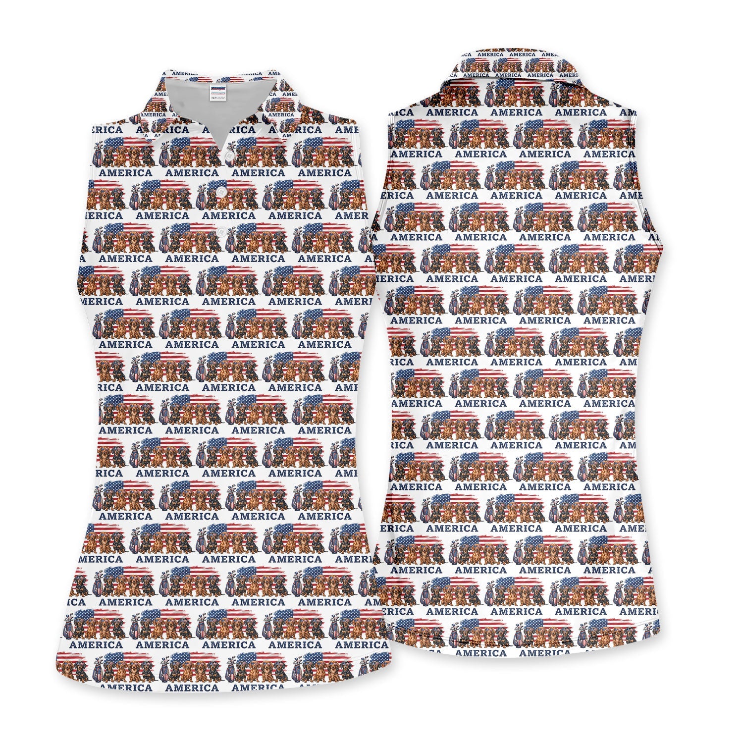 Dachshund America Pattern Golf Polos, Crazy Dachshund Golf Shirt For Women, Funny Golf Shirt
