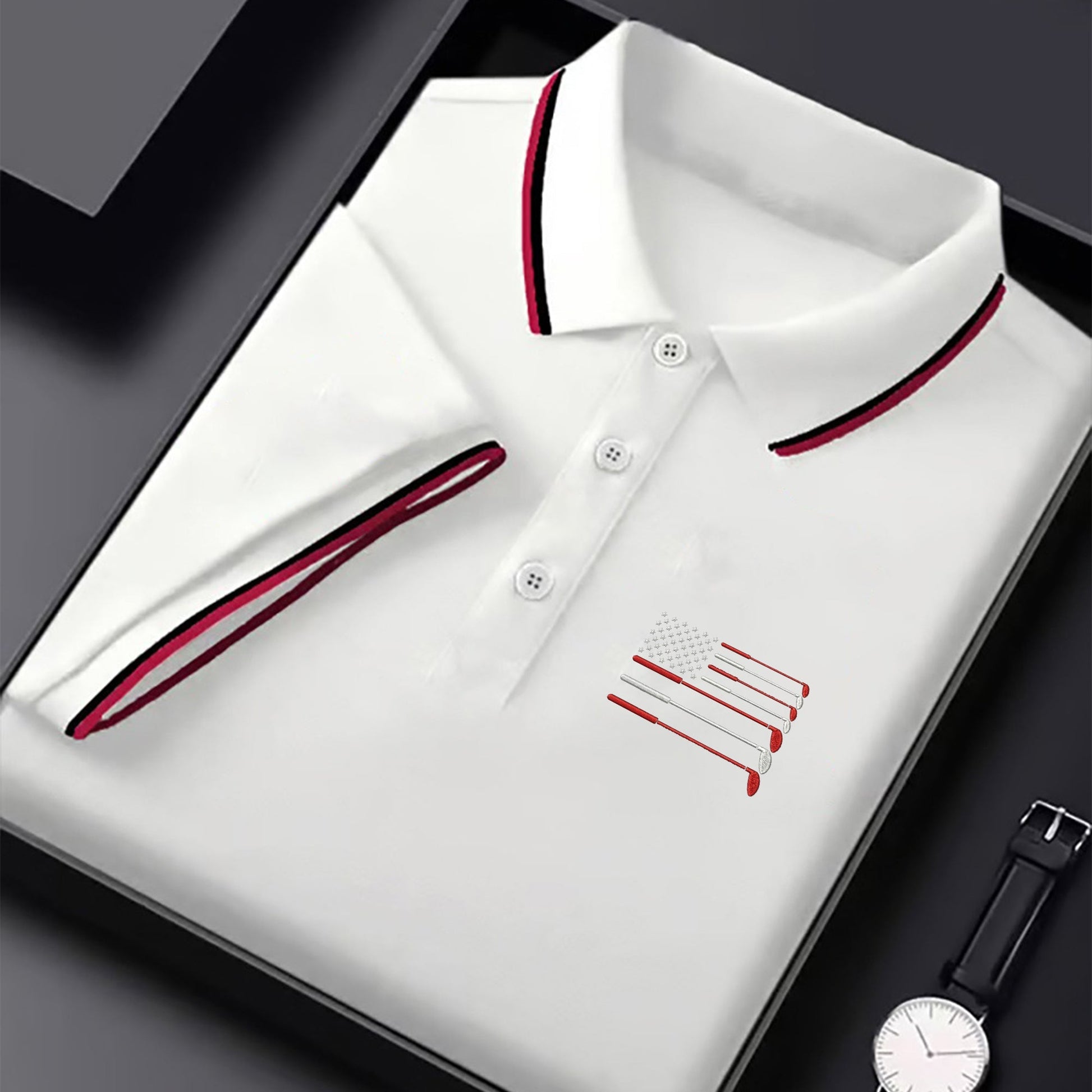 Golf Clubs US Flag Logo 250 Years White Golf Shirt, Patriotic 4th Of July Golf Shirt For Women