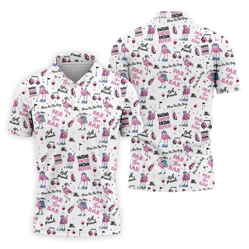 Par Then Bar Flamingo Funny Men Polo Shirt, Fun Golf Polos For Men, Golf Shirts, Dad Golf Gift
