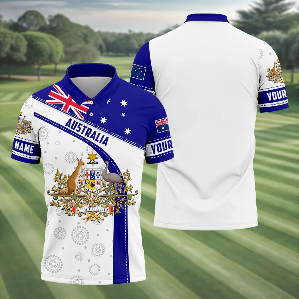 Australian Coat Of Arms Golf Tops For Men, Australia Flag Print Polo Shirts For Men