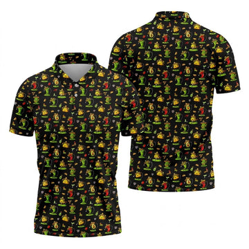 Mexican Cartoon Food Characters Cinco De Mayo Celebration Fiesta Themed Black Golf Shirts For Men