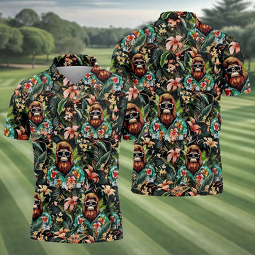 Bigfoot Hawaiian Tropical Golf Shirt, Funny Sasquatch Golf Shirts For Men