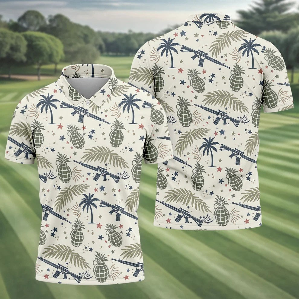 Pineapple Grenade 250 Years Tropical Theme Retro Golf Shirt, Patriotic 4th Of July Polo Shirts For Men