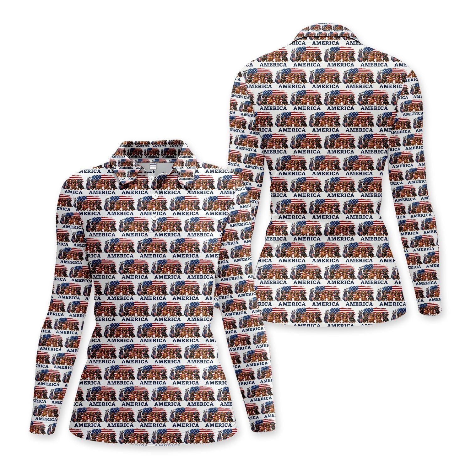 Dachshund America Pattern Golf Polos, Crazy Dachshund Golf Shirt For Women, Funny Golf Shirt
