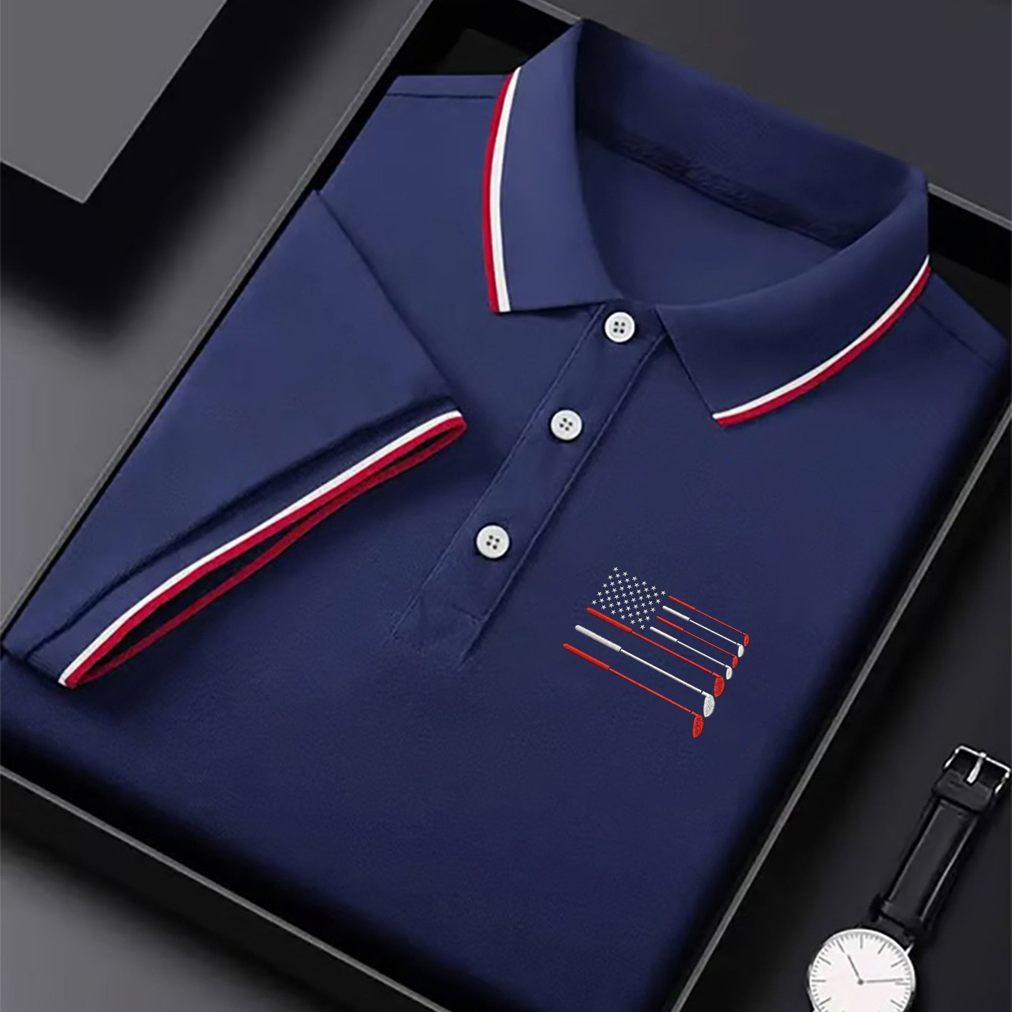 Golf Clubs US Flag Logo 250 Years Navy Golf Shirt, Patriotic 4th Of July Golf Shirt For Women