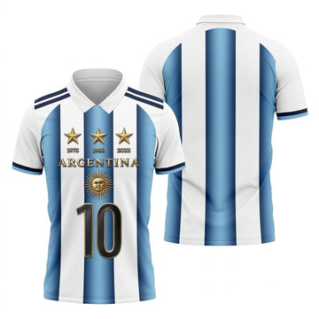 Argentina World Cup Sun Of May Golf Tops For Men, Football Theme Polo Shirts For Men