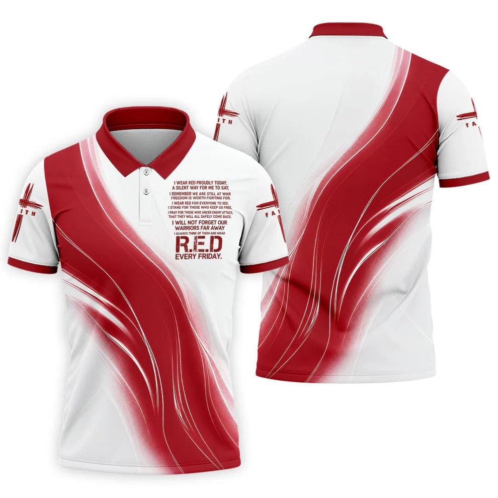 Red Friday Faith Cross Red White Gradient Patriotic Golf Shirt, 250 Years Polo Shirts For Men