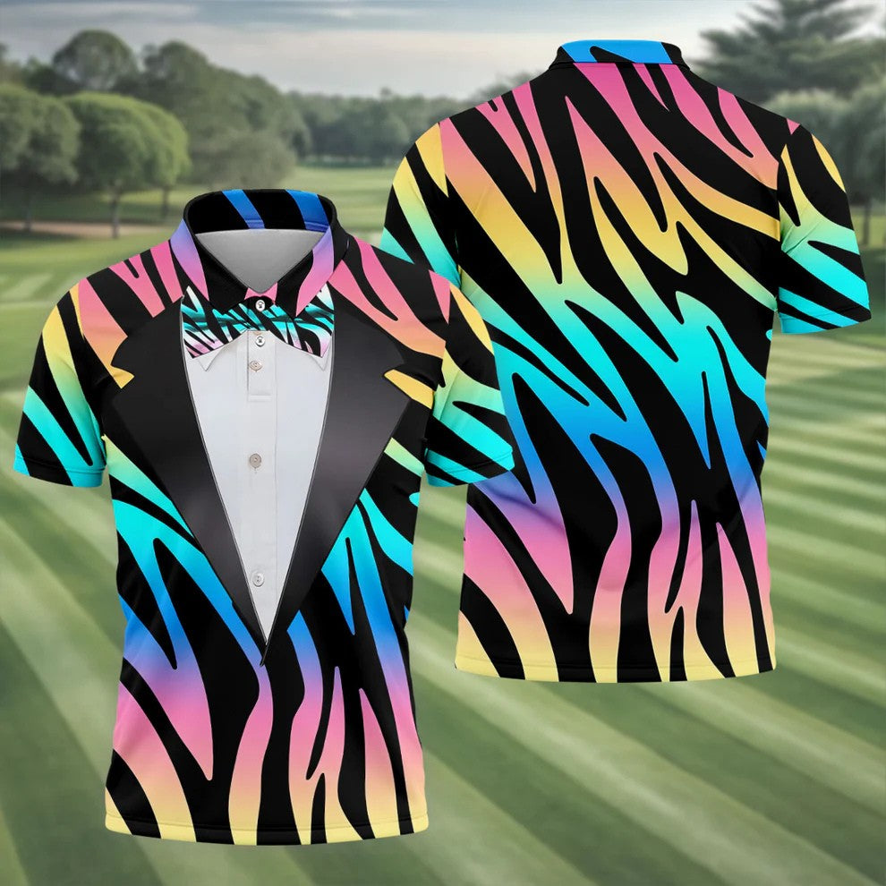 Colorful Zebra Funny Costume Hawaiian Golf Shirt, Polo Shirts For Men, Golf Shirts For Men