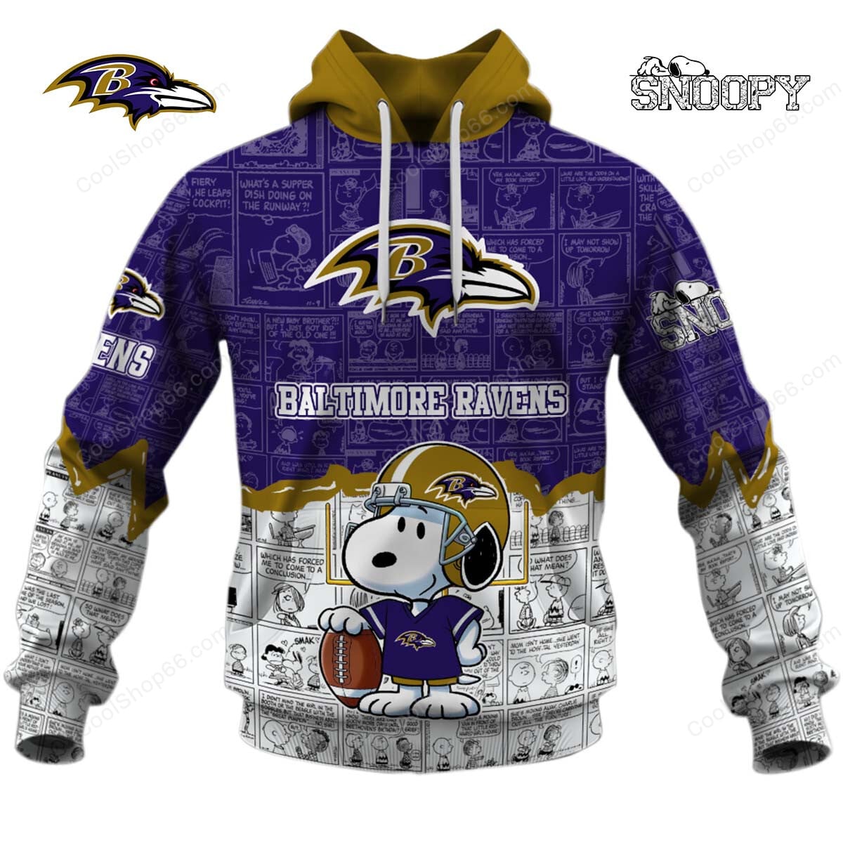 BAL Ravens Snoopy Design All Over Print Hoodie