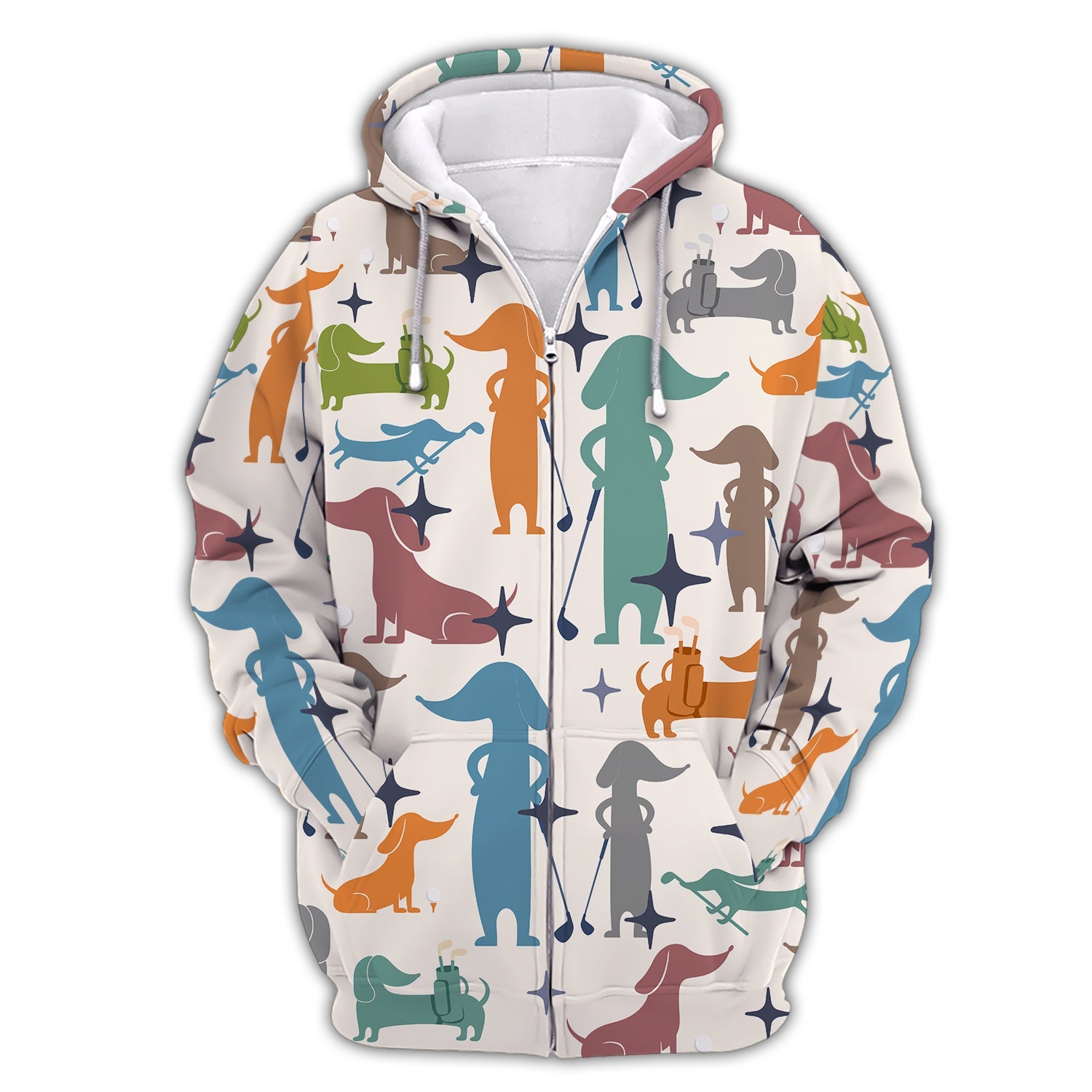 Men' Pattern Golf Shirt, Funny Dachshund Golf Shirt, Crazy Golf Shirt For Golfer