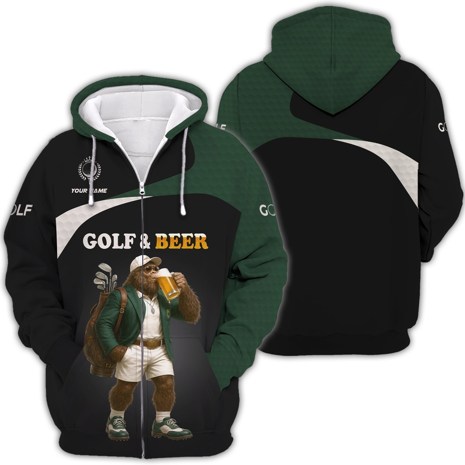 Bigfoot Golf Custom Name Polo Shirt – Beer and Golf Design – Funny Gift for Golfers