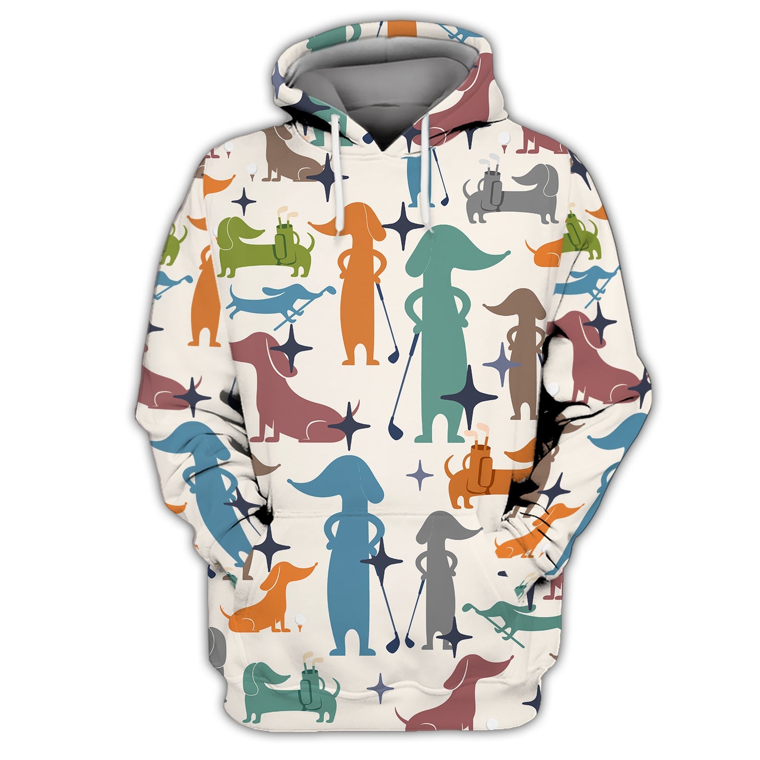 Men' Pattern Golf Shirt, Funny Dachshund Golf Shirt, Crazy Golf Shirt For Golfer