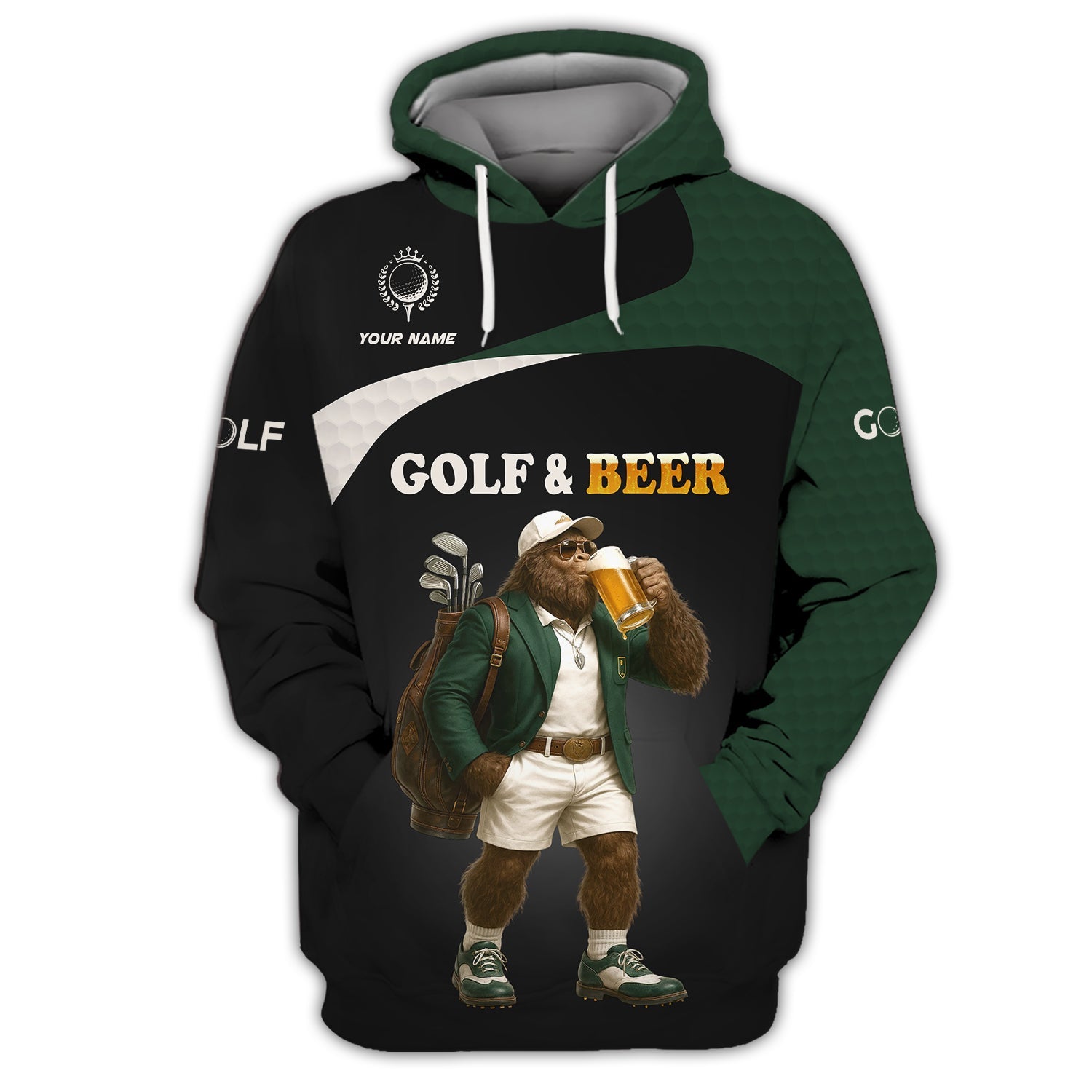 Bigfoot Golf Custom Name Polo Shirt – Beer and Golf Design – Funny Gift for Golfers