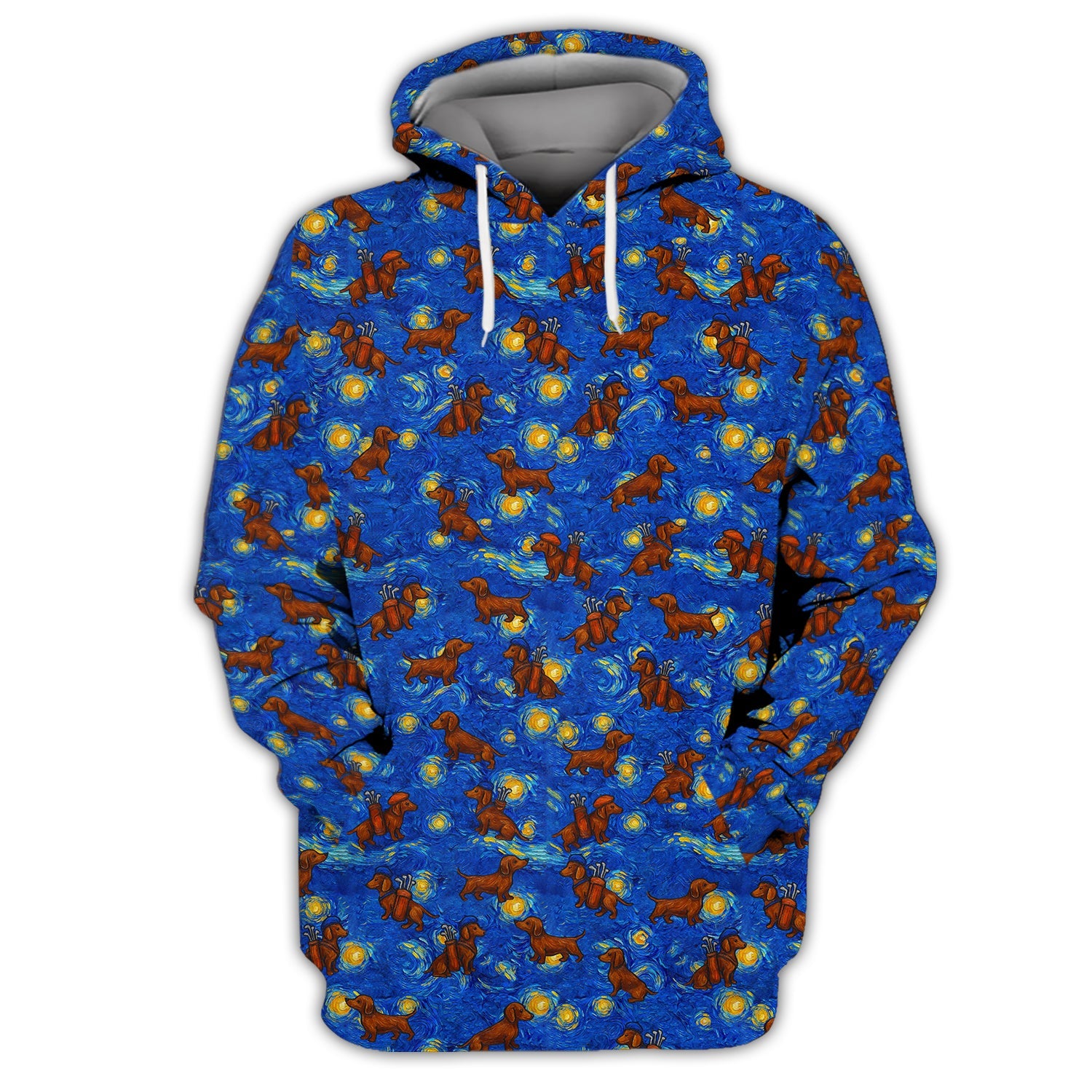 Pattern Golf Shirt For Golfer, Dachshund Golf Shirt, Starry Night Dachshund Golf Shirt For Men