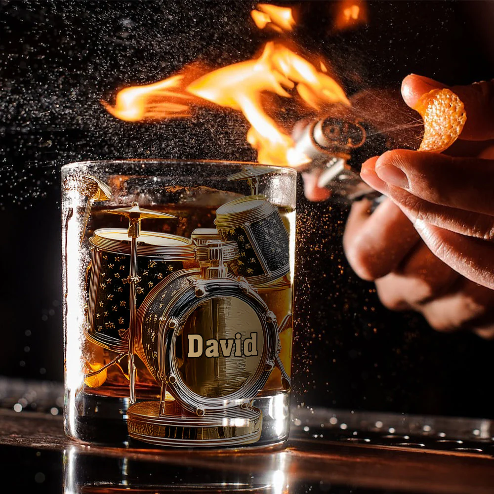 Cool Drum Set Custom Whiskey Glasses, Gift For Whiskey Lover, Custom Rocks Glasses, Presents For Drummers