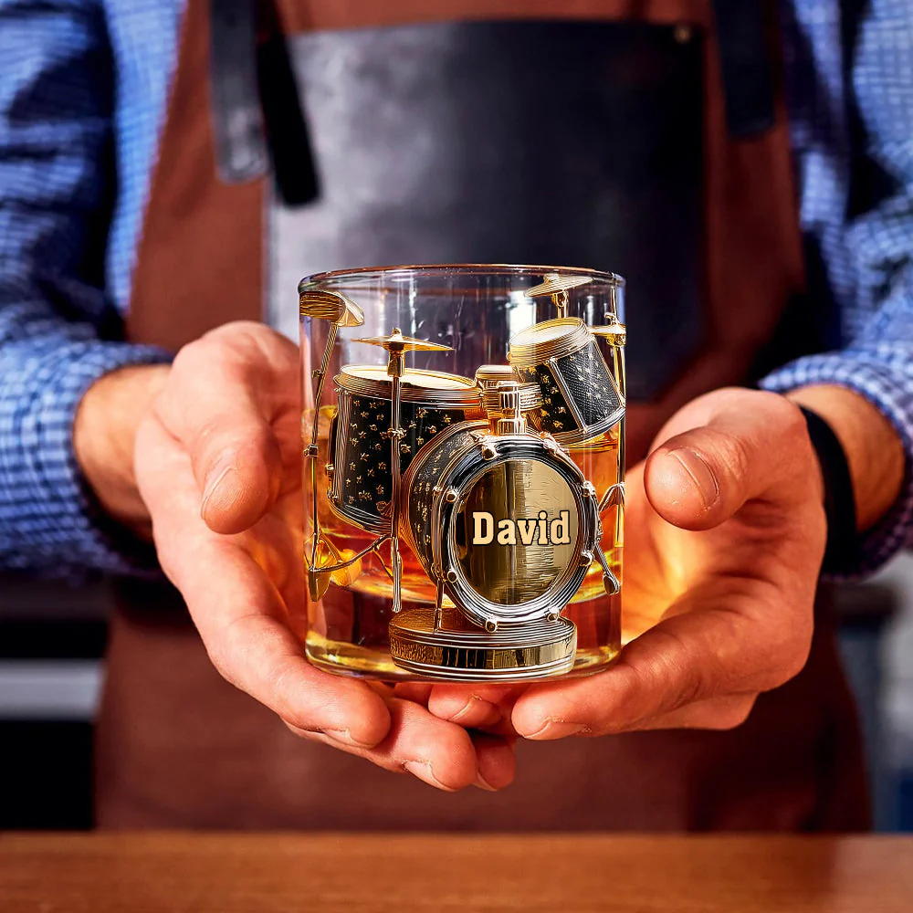 Cool Drum Set Custom Whiskey Glasses, Gift For Whiskey Lover, Custom Rocks Glasses, Presents For Drummers