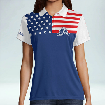 Lady Squad America Flag Custom Name Golf Shirt, Golf Shirt For Women, Ladies Golf Polos