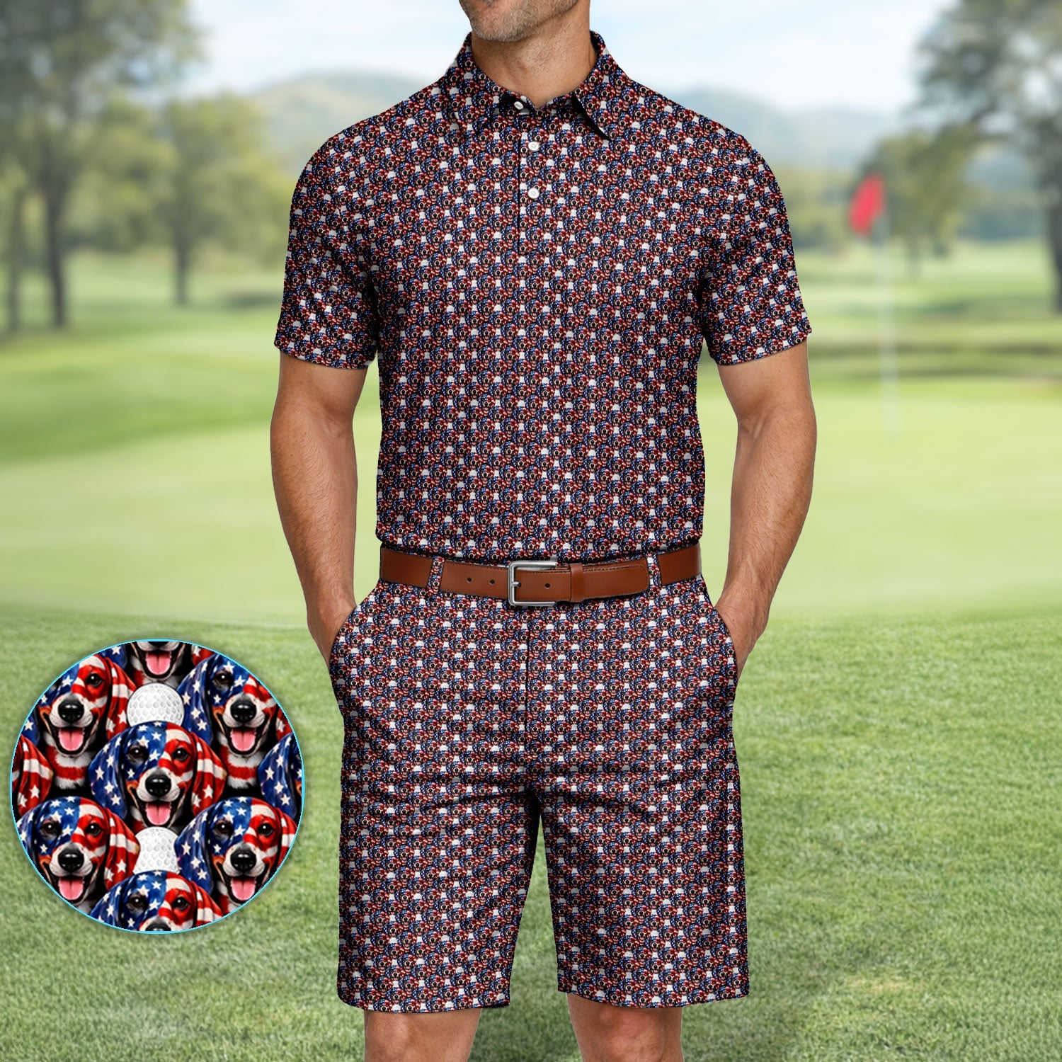 Funny Patriotic Wiener Dog Golf Set, America 250 Dachshund 250th Golf Set, Golf Gift For Men