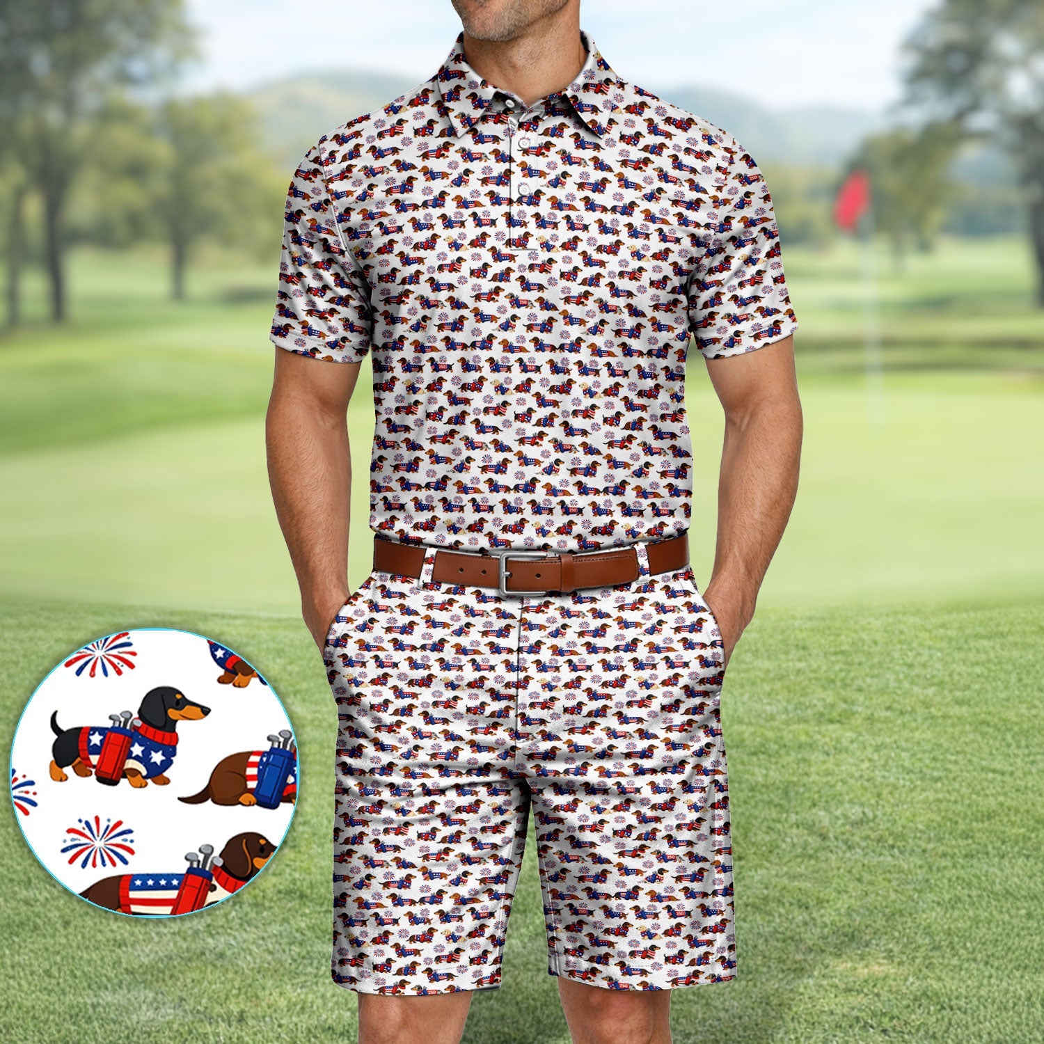 America 250 Dachshund Golf Set, Funny Patriotic Wiener Dog 250th Golf Set, Golf Gift For Men